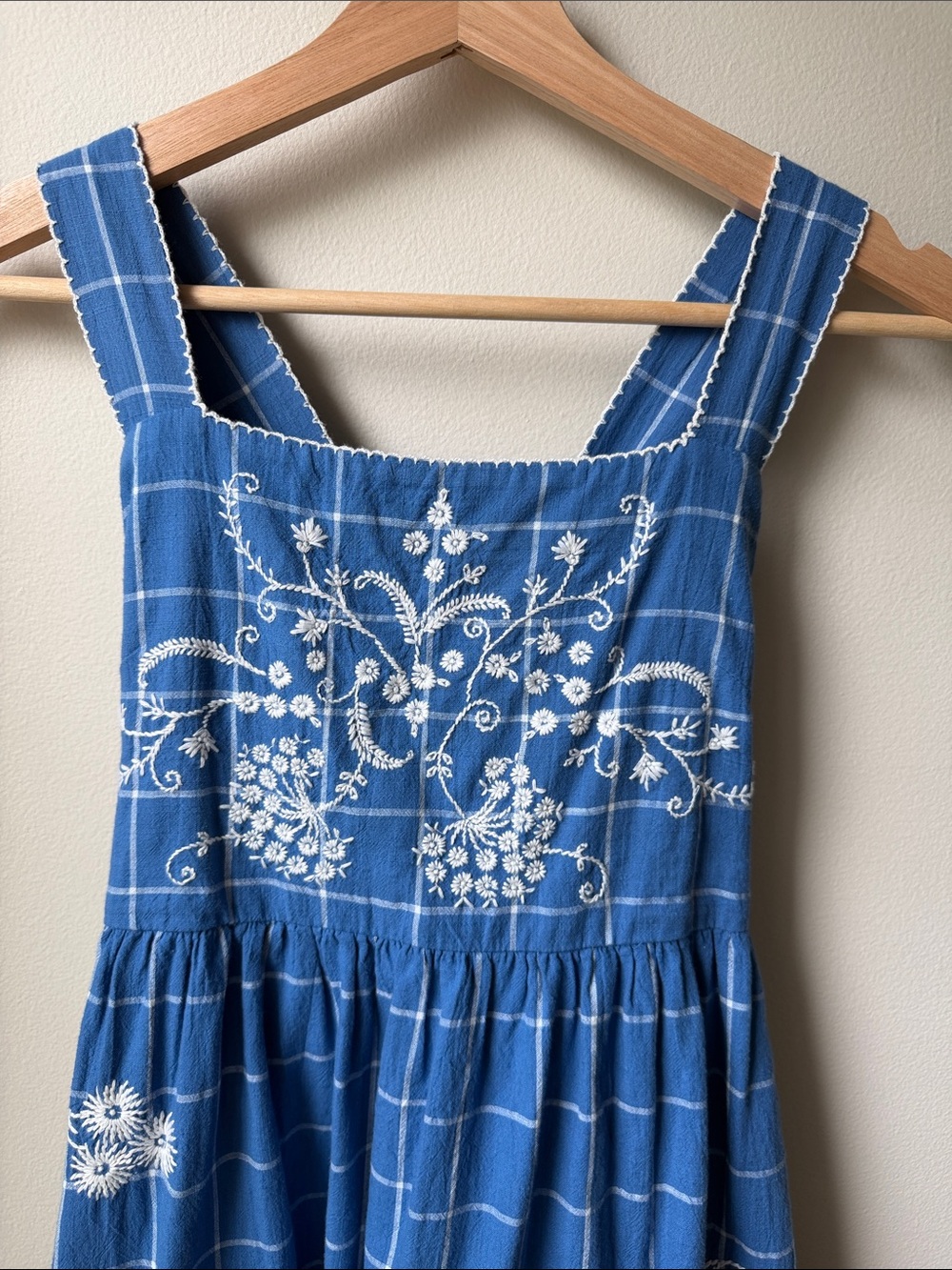 Madewell Blue Checked Embroidered Midi Sundress - Picture 3 of 5